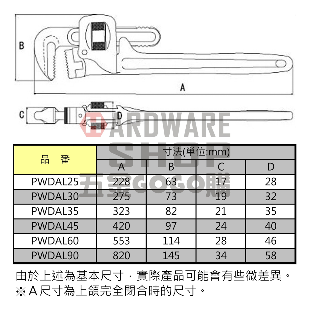 日本 MCC 松阪鉄工所 鋁柄 管鉗 24＂ PW-DA600 管子鉗 600m/m 水管鉗 PWDA600-細節圖2