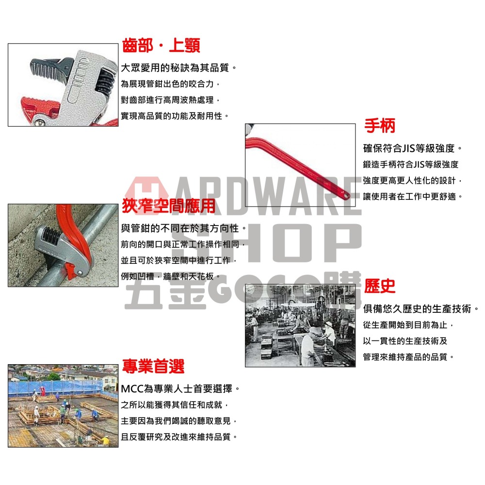 日本 MCC 松阪鉄工所 萬能 角度鉗 12＂ CW-300 角度 管鉗 300m/m コーナーレンチU CW300-細節圖5