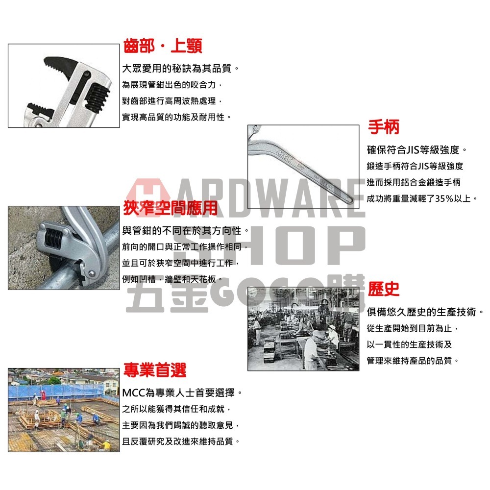 日本 MCC 松阪鉄工所 鋁柄 萬能 角度鉗 36＂ CW-AL90 角度 管鉗 900 m/m CWAL90-細節圖5