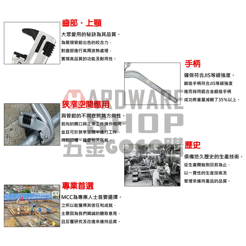日本 MCC 松阪鉄工所 鋁柄 萬能 角度鉗 24＂ CW-AL60 角度 管鉗 600 m/m CWAL60-細節圖5