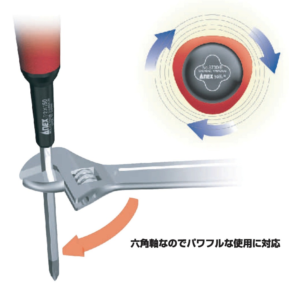 日本 ANEX 兼古製作所 No.3700 電工 十字 起子 PH2 × 150 十字電工螺絲起子 #2*150-細節圖3
