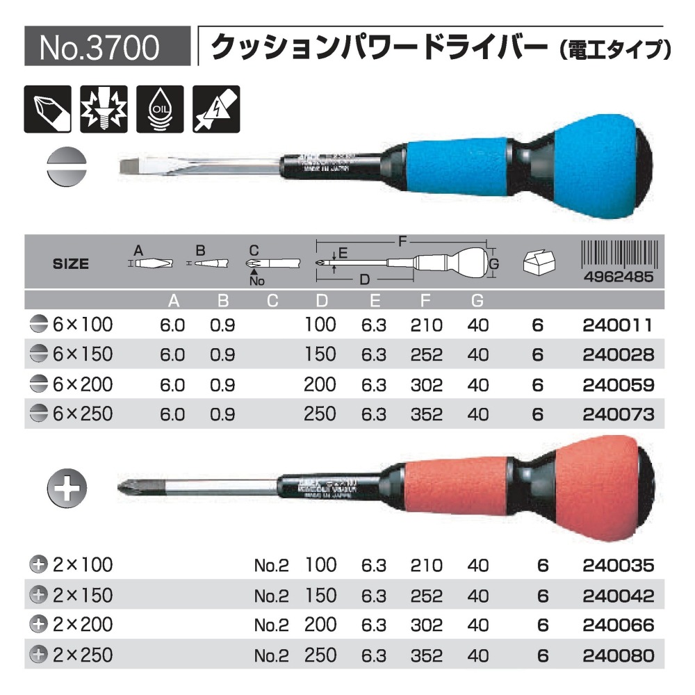日本 ANEX 兼古製作所 No.3700 電工 一字 起子 6,0 × 100 一字電工螺絲起子 6*100-細節圖2