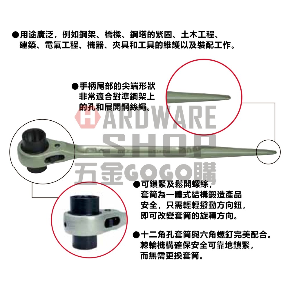日本 MCC 松阪鉄工所 兩口 自動 梅花板手 RW-2632 建築用 尖尾 棘輪 梅花扳手 RW2632-細節圖4