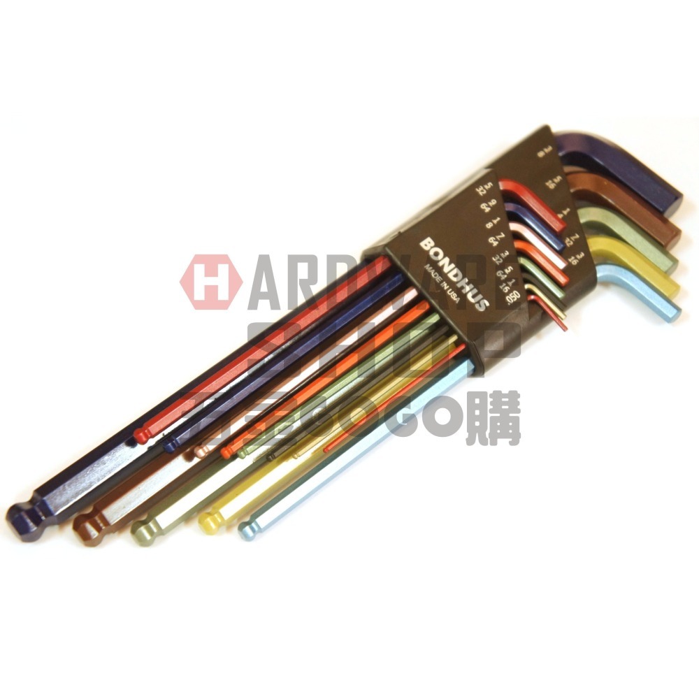 美國 BONDHUS 英制 13支組 69637 彩色 球型 六角板手 球頭 六角扳手-細節圖5