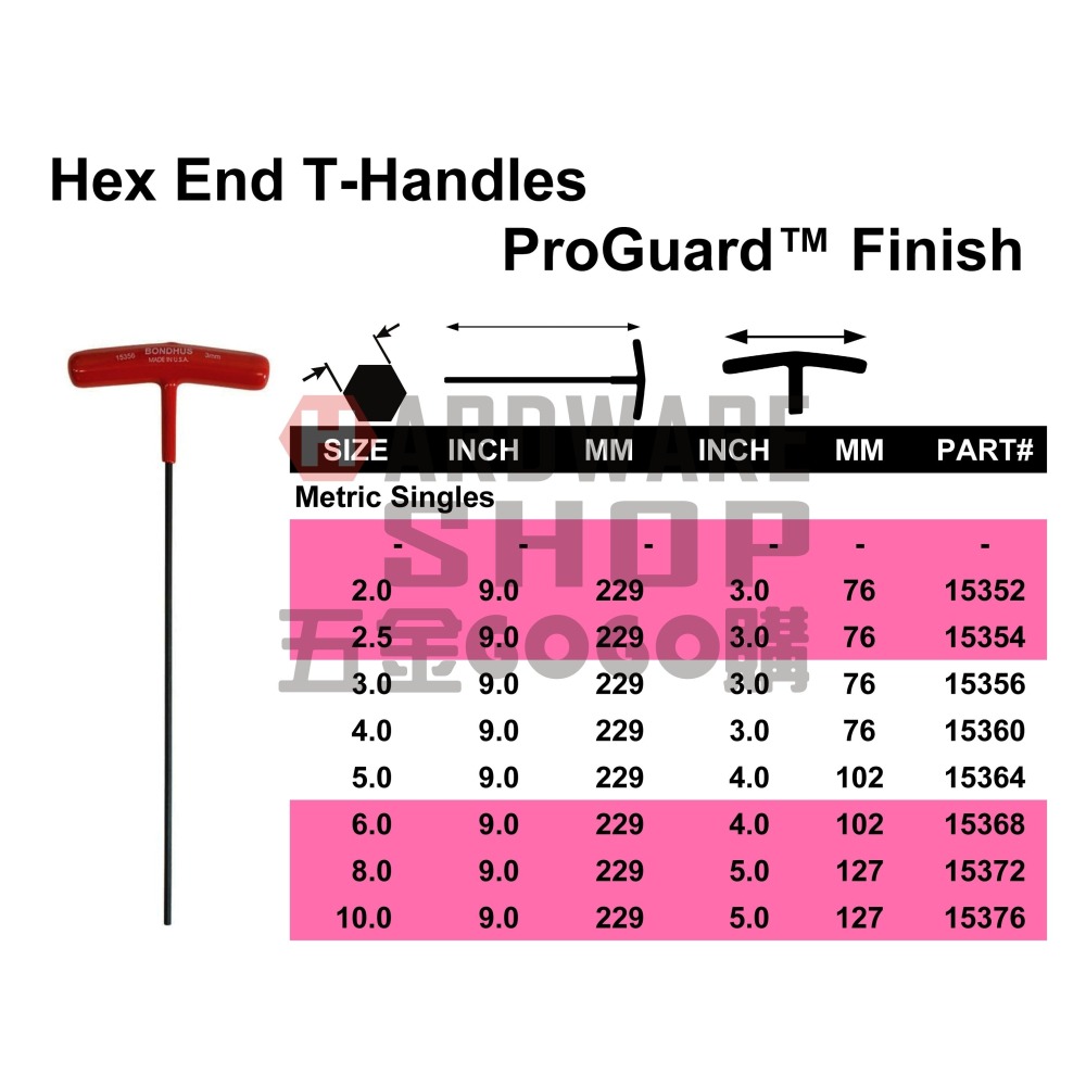 美國 BONDHUS 公制 15352 2.0 mm T型 特長 六角板手 六角扳手 2mm-細節圖2