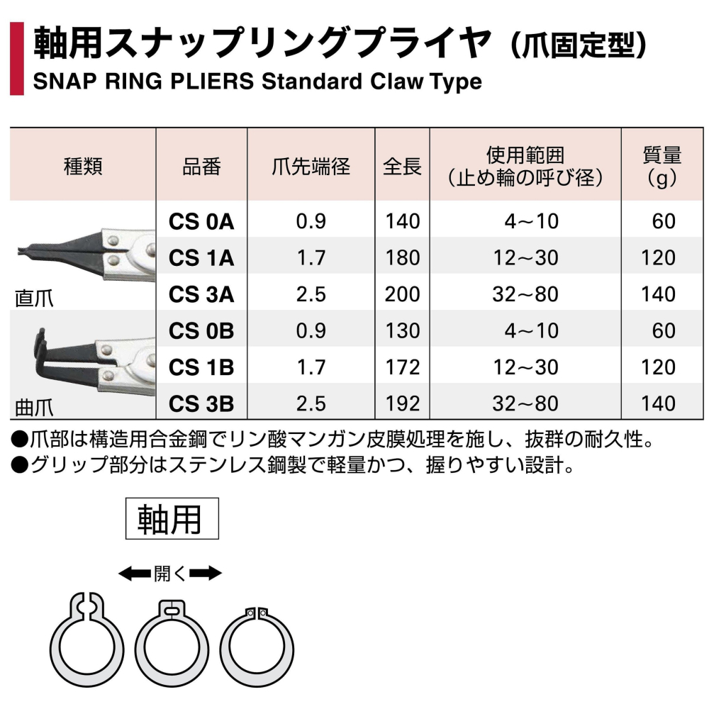 日本 SUPER 彈簧鉗 CS 0B 軸用 曲爪 卡環鉗 Circlip Pliers 卡簧鉗 CS0B-細節圖2