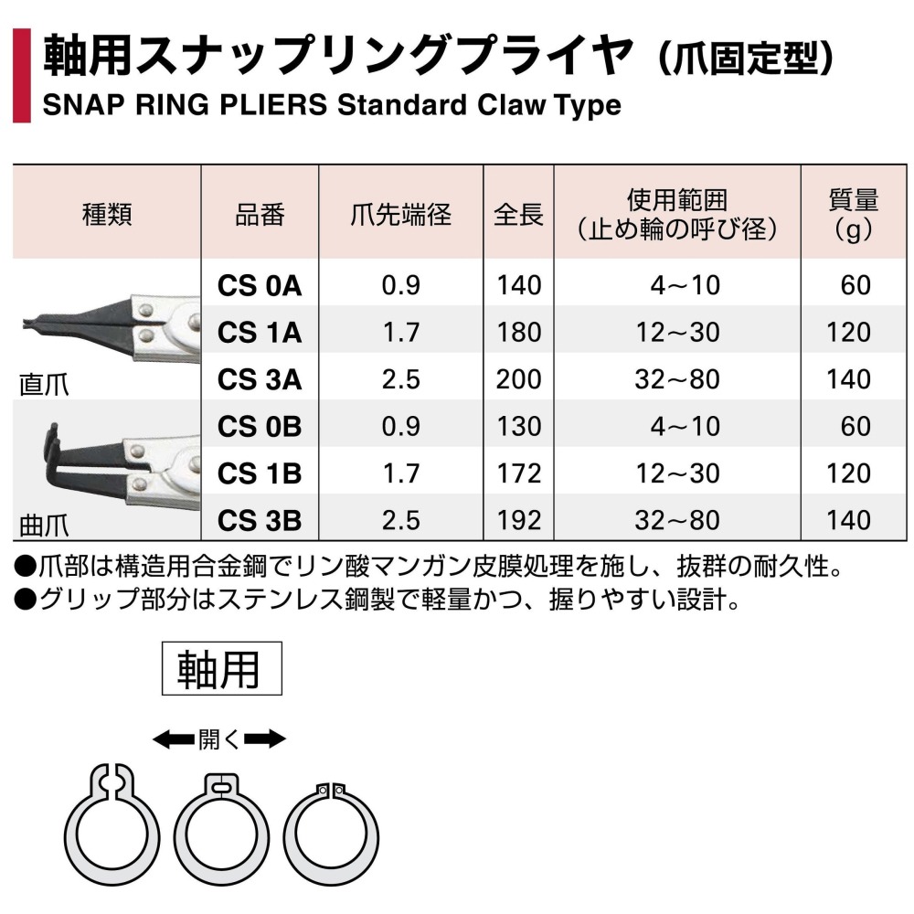日本 SUPER 彈簧鉗 CS 0B 軸用 曲爪 卡環鉗 Circlip Pliers 卡簧鉗 CS0B-細節圖2