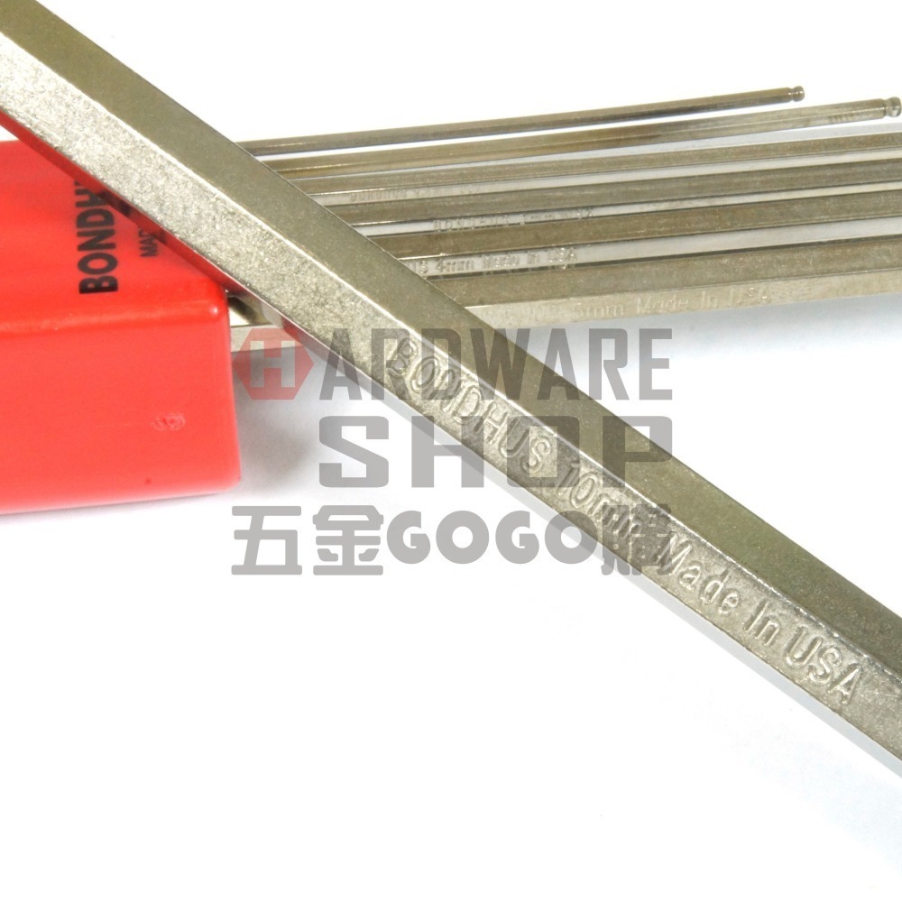 美國 BONDHUS 公制 9支組 16799 白金 球型 短頭 六角板手 球頭 六角扳手-細節圖4