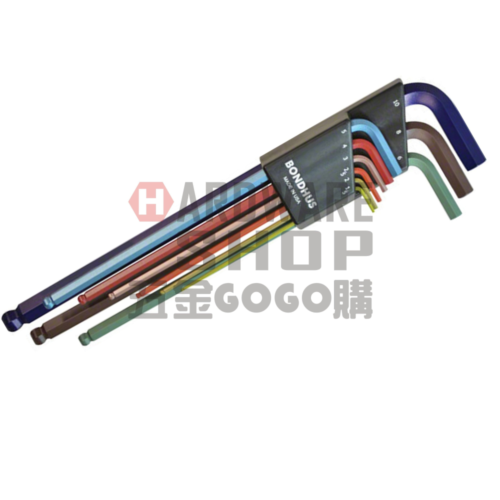 美國 BONDHUS 公制 9支組 69699 彩色 球型 六角板手 球頭 六角扳手-細節圖4