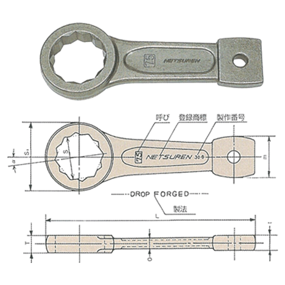 日本 NETSUREN 三木ネツレン 打擊 梅花板手 95mm 打擊 梅花扳手 95 mm-細節圖2