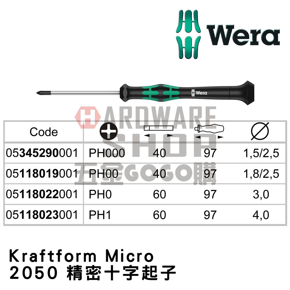 德國 WERA 2050 精密 十字起子 PH000 × 40 345290 精密電子起子 PH000*40L-細節圖2