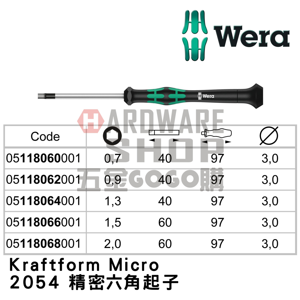 德國 WERA 2054 精密 六角起子 0.7 × 40 118060 精密電子起子 0.7*40L-細節圖2