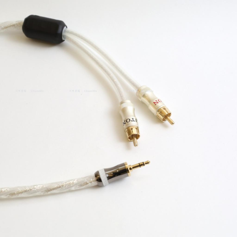 川木11 立頓鍍銀3.5mm RCA信號線 電腦手機一分二 轉RCA雙蓮花 信號線 發燒HiFi 音頻線 0.5米-細節圖2