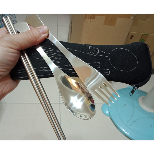 304 不鏽鋼 環保餐具組 餐具組 附潛水布收納袋 (湯匙+筷子+叉子)