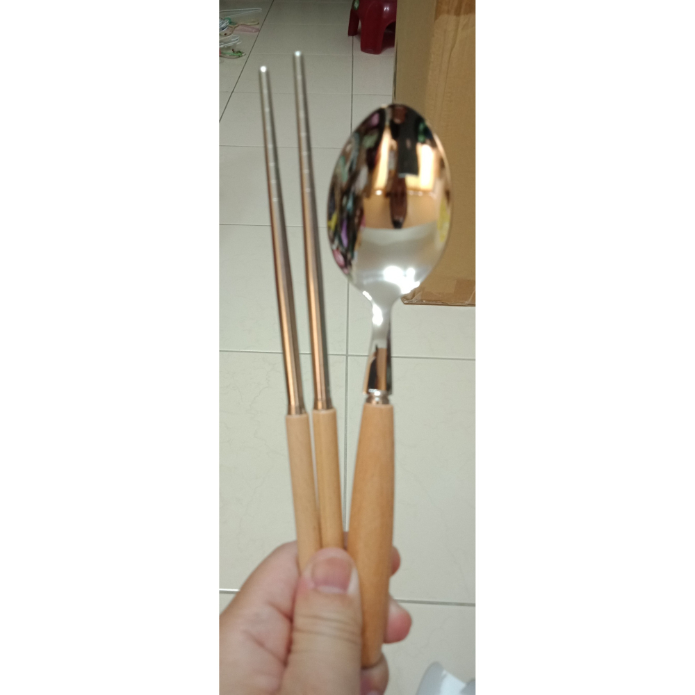 304不鏽鋼 餐具組 木質握柄 環保餐具2入 (筷子+湯匙) 小麥桔梗PP收納盒-細節圖3