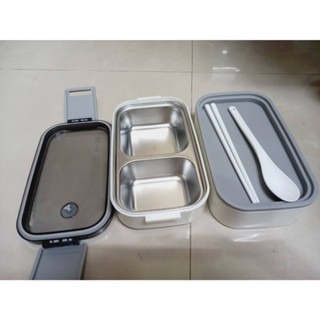 YU Living 分隔便當盒 304不鏽鋼 不鏽鋼 分層便當盒 附餐具 便當盒 餐盒 午餐盒-細節圖2