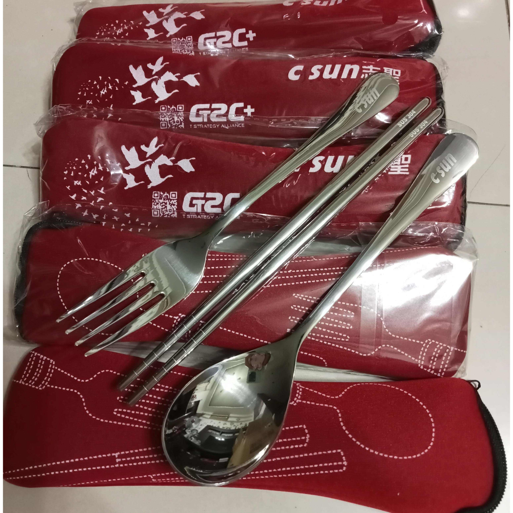 環保餐具 304不鏽鋼三件組(富收納袋)-細節圖2