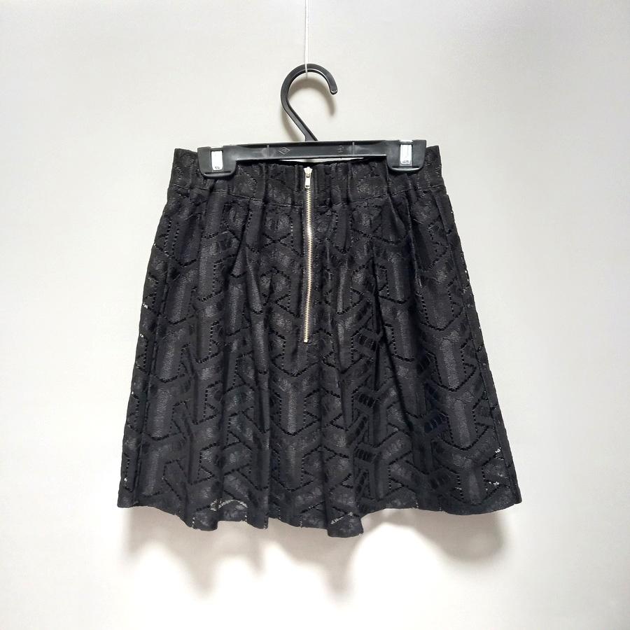 220902淺褐色粉藍色Y線條黑色鏤空金屬拉鍊鬆緊短裙二手-細節圖3