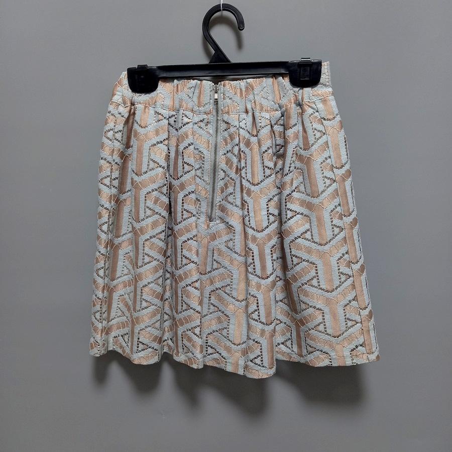 220902淺褐色粉藍色Y線條黑色鏤空金屬拉鍊鬆緊短裙二手-細節圖5