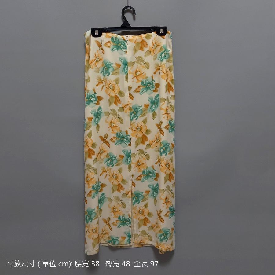 220902舊古著雙面穿淡黃色粉藍綠橘花白底紅花朵A字長裙二手-細節圖3