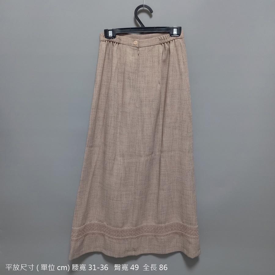 220902舊愛古著大地色奶茶色鬆緊A字長裙二手-細節圖2