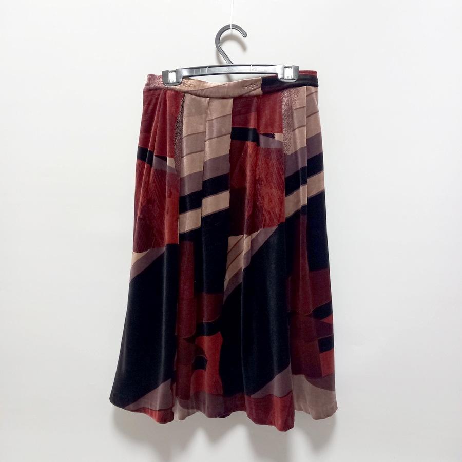 220902酒紅褐色黑色不規則線條長裙有口袋二手-細節圖2