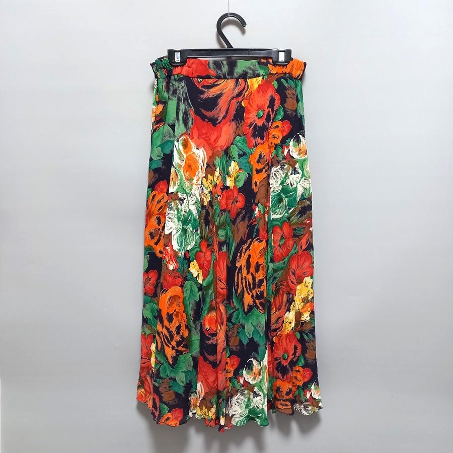 220902舊愛古著花草水彩印花鬆緊長裙二手-細節圖2