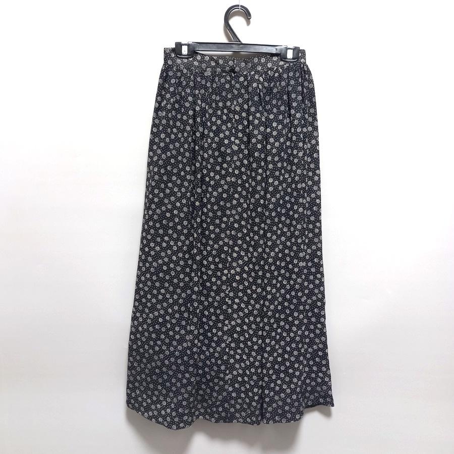 220902舊愛古著黑底白碎花雪紡紗圓長裙二手 內裡有多處小破洞-細節圖2