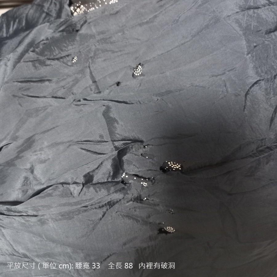 220902舊愛古著黑底白碎花雪紡紗圓長裙二手 內裡有多處小破洞-細節圖3
