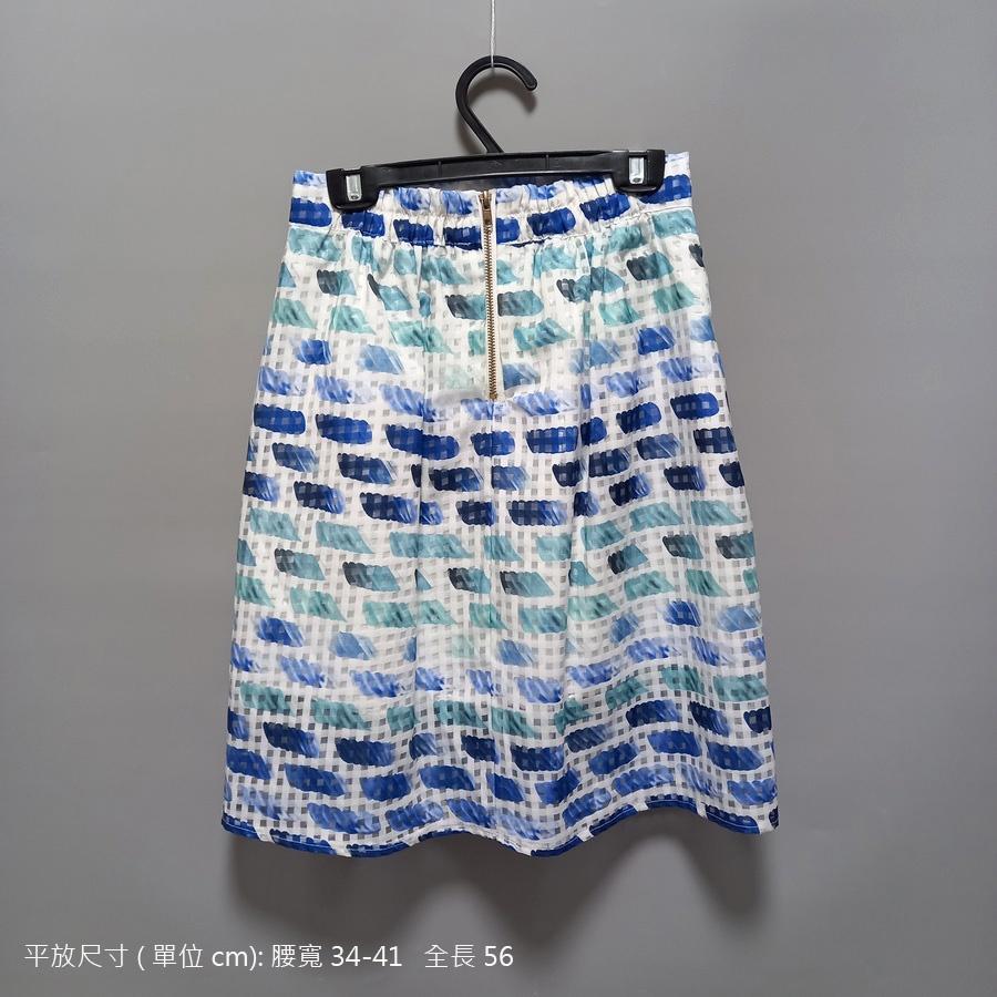 220902藍綠白漸層色塊格紋雪紡紗鬆緊短裙二手-細節圖2