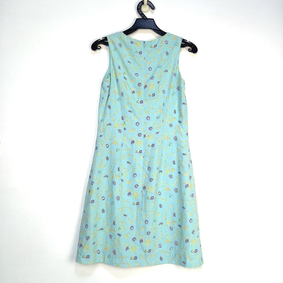 220301K&K淺藍色碎花方領無袖洋裝二手-細節圖2