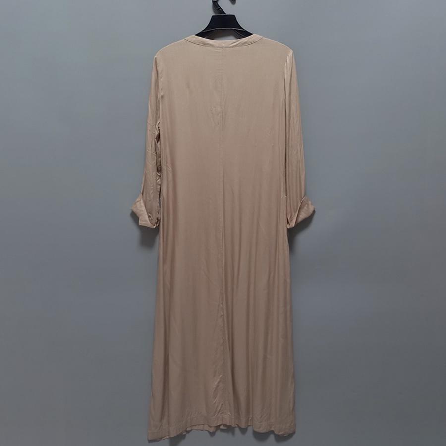 220902設計師Candace洪秀女奶茶色V領長洋裝兩側口袋二手-細節圖2