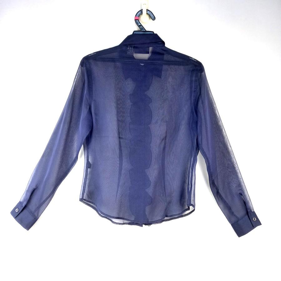 220802NET深紫色荷葉裝飾雪紡紗透膚襯衫翻領上衣6二手-細節圖2