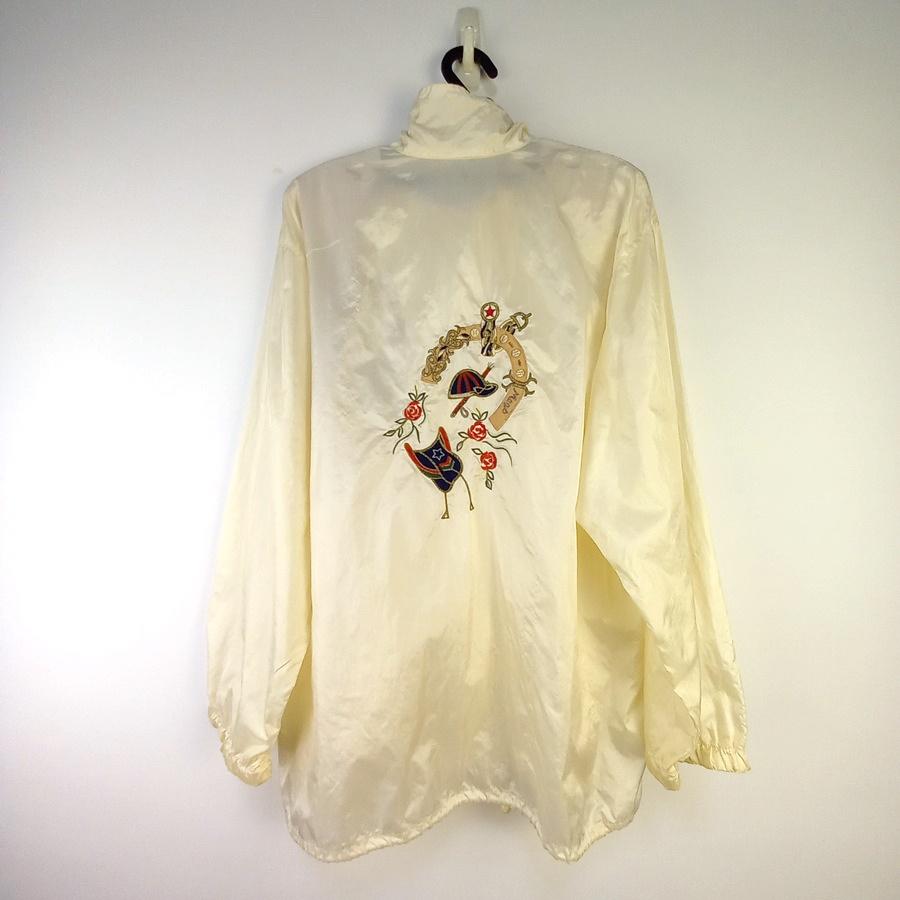 220802白色珠光電繡圖樣外套風衣二手有勾絲-細節圖2