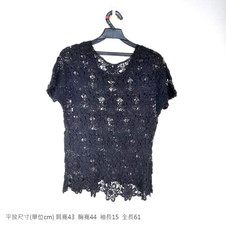 220802黑色編織鏤空透膚上衣二手-細節圖2