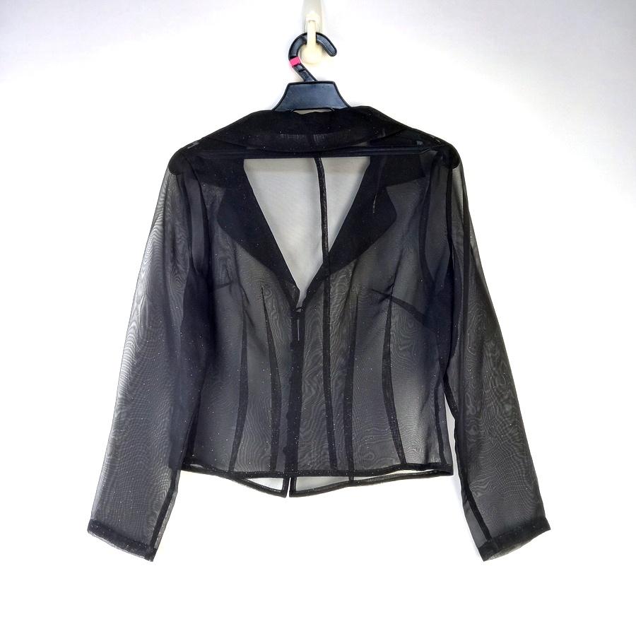 220802LEE ZEL黑色透膚腰身短版長袖翻領襯衫上衣二手-細節圖2