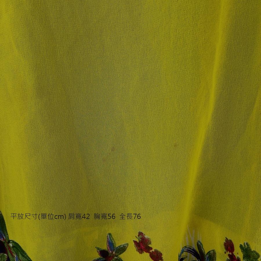 220802黃色雪紡紗黑色蕾絲袖長板上衣二手-細節圖2