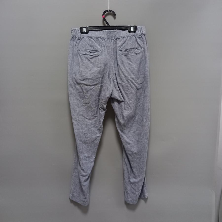 220902品牌UNIQLO亞麻棉質藍灰色鬆緊腰圍長褲M二手-細節圖2