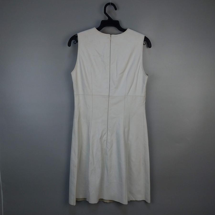 220902品牌CLAN白色真皮貼身無袖窄裙連身裙連衣裙38二手 有多處污漬泛黃-細節圖3