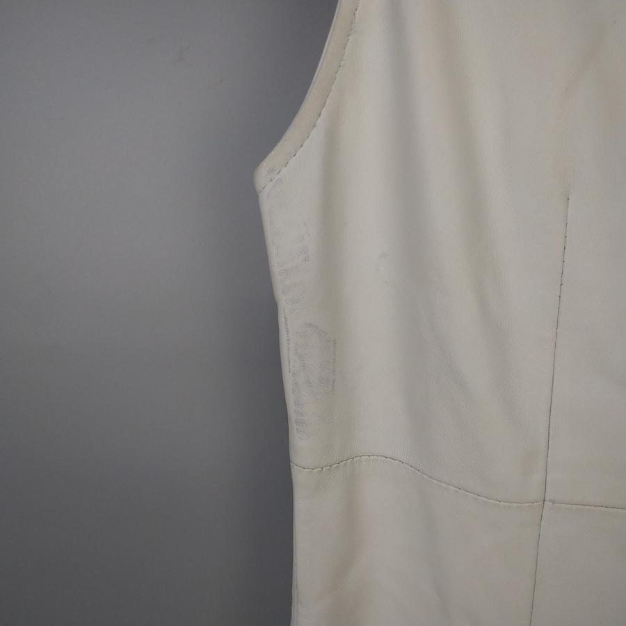 220902品牌CLAN白色真皮貼身無袖窄裙連身裙連衣裙38二手 有多處污漬泛黃-細節圖4