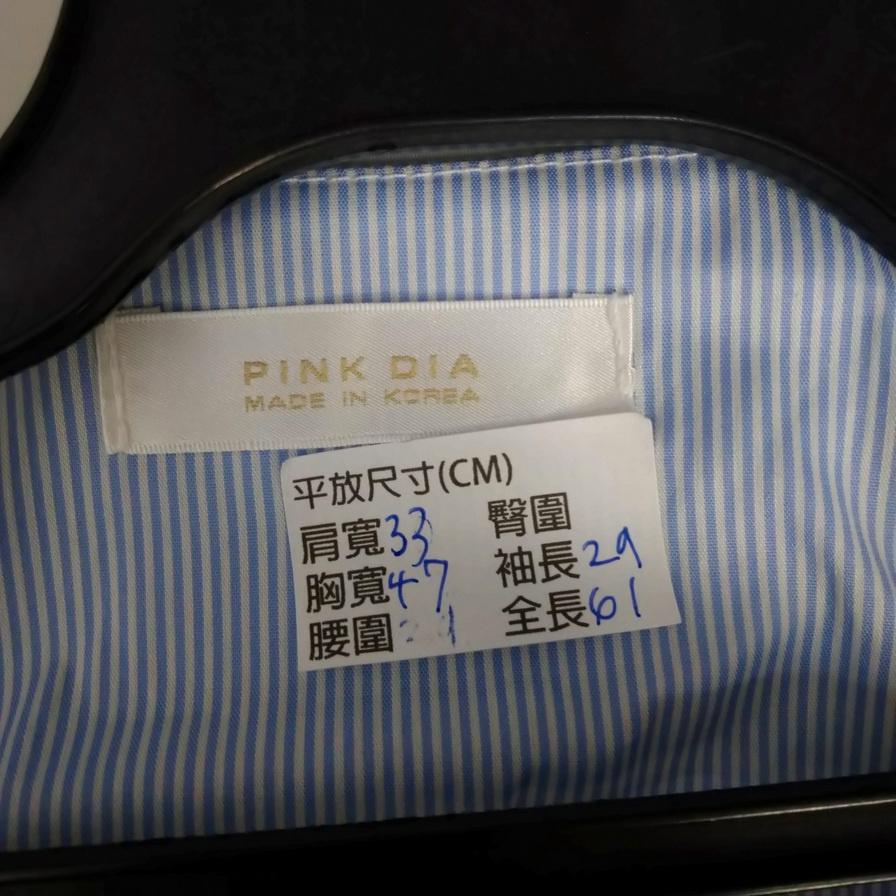 220801韓國製PINK DIA藍白條紋澎澎袖娃娃裝上衣 二手-細節圖3