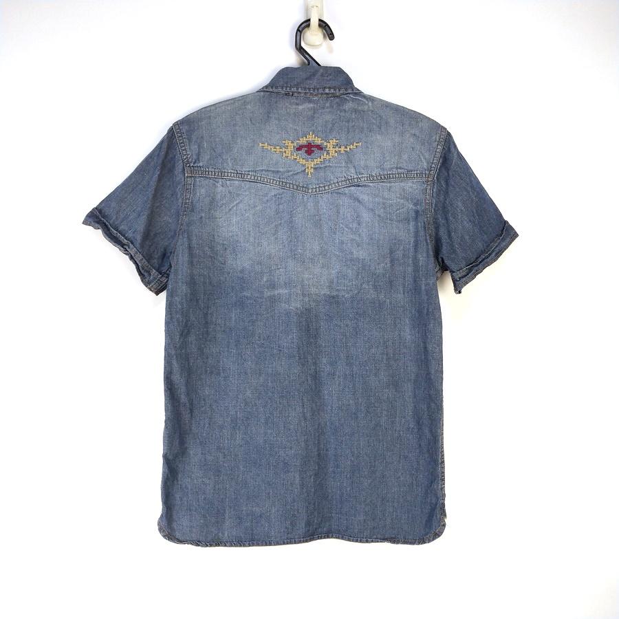 220801品牌FIFTY PRECENT牛仔刷舊電袖襯衫上衣S 二手-細節圖3