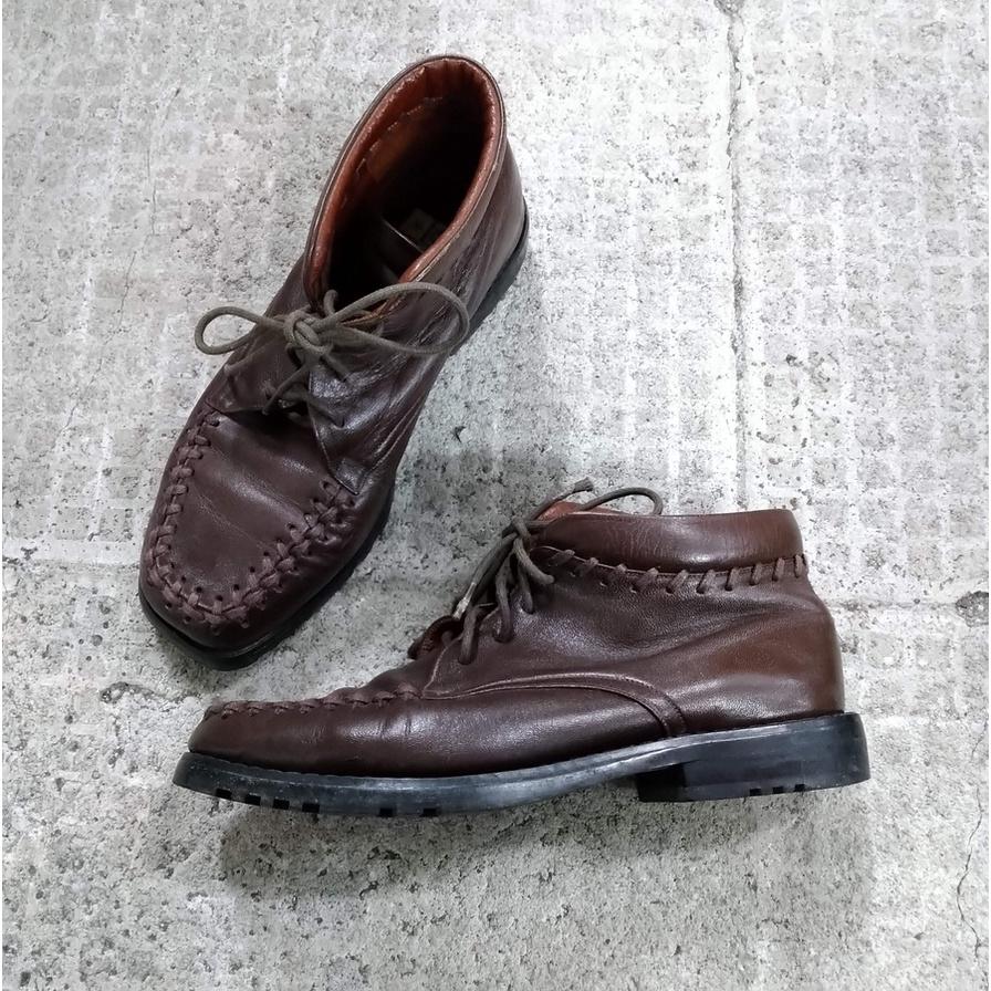 220301真皮褐色短靴 黃色真皮休閒鞋 二手-細節圖2