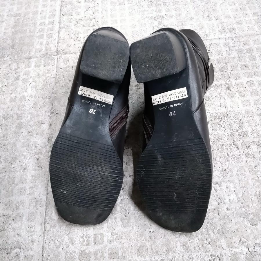 220301褐色真皮方頭粗跟短靴70號(24-24.5cm) 原價2580 二手-細節圖3