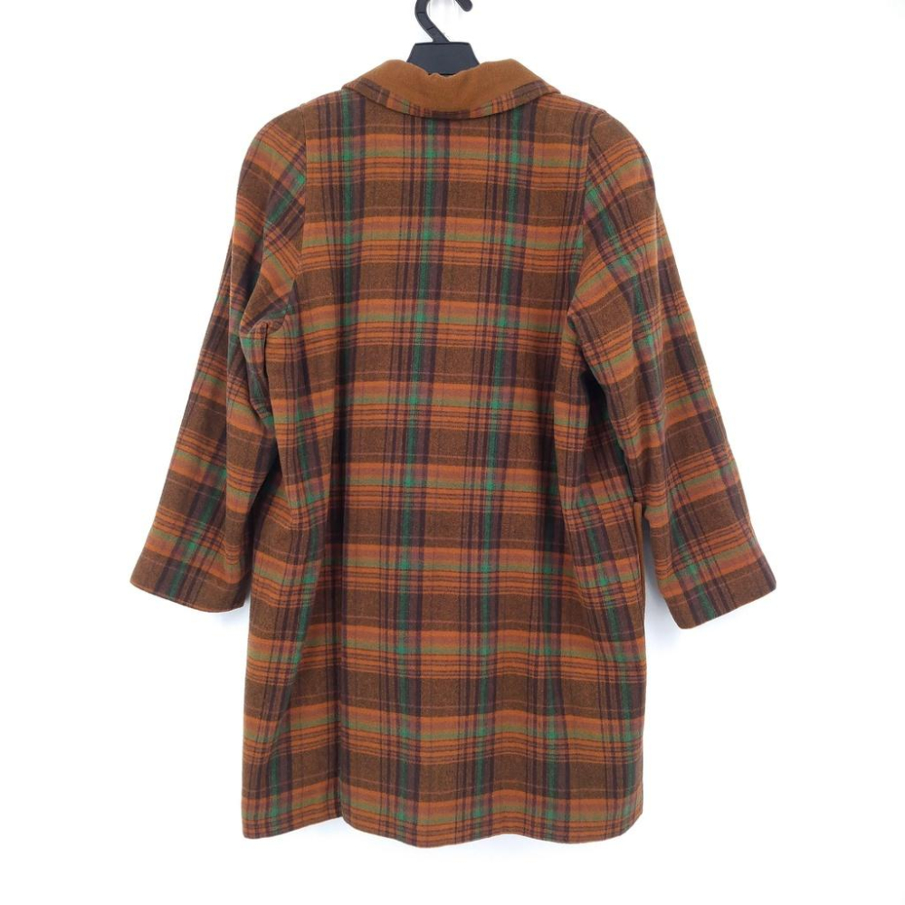 220103舊愛古著大地色格紋口袋毛料寬版及膝長秋冬大衣二手-細節圖2