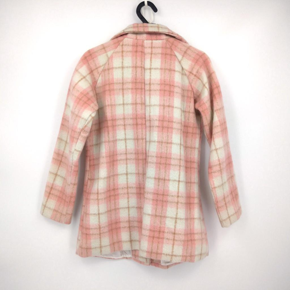 220103粉紅白色格紋毛料西裝外套秋冬大衣二手-細節圖2