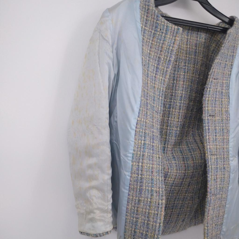 220103舊愛古著LE BIEN 莫藍迪色毛料36秋冬大衣二手 內裡有泛黃-細節圖5