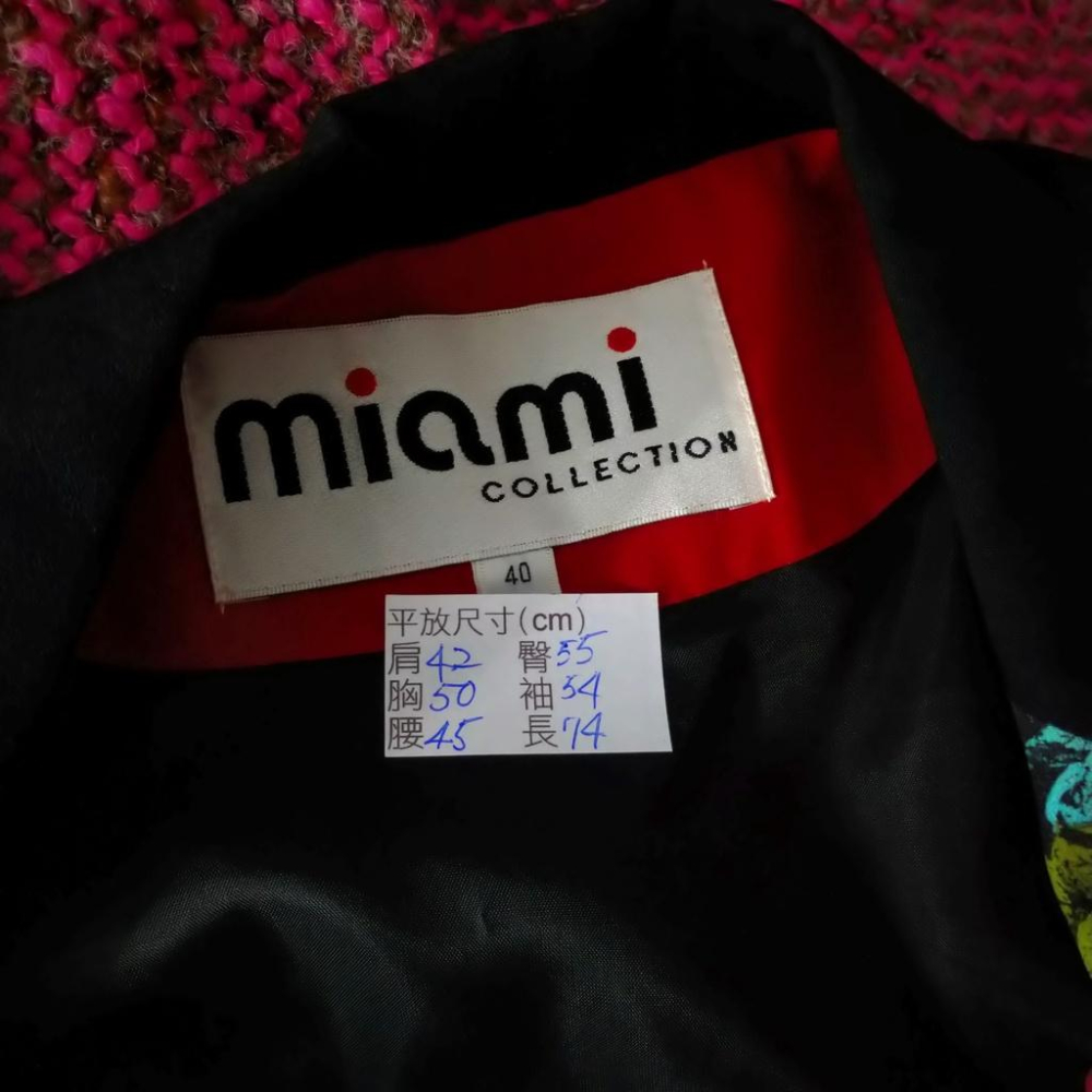 220103舊愛古著miami COLLECTIONC花草色塊紅黑彩色拼接西裝外套40 秋冬大衣二手-細節圖3