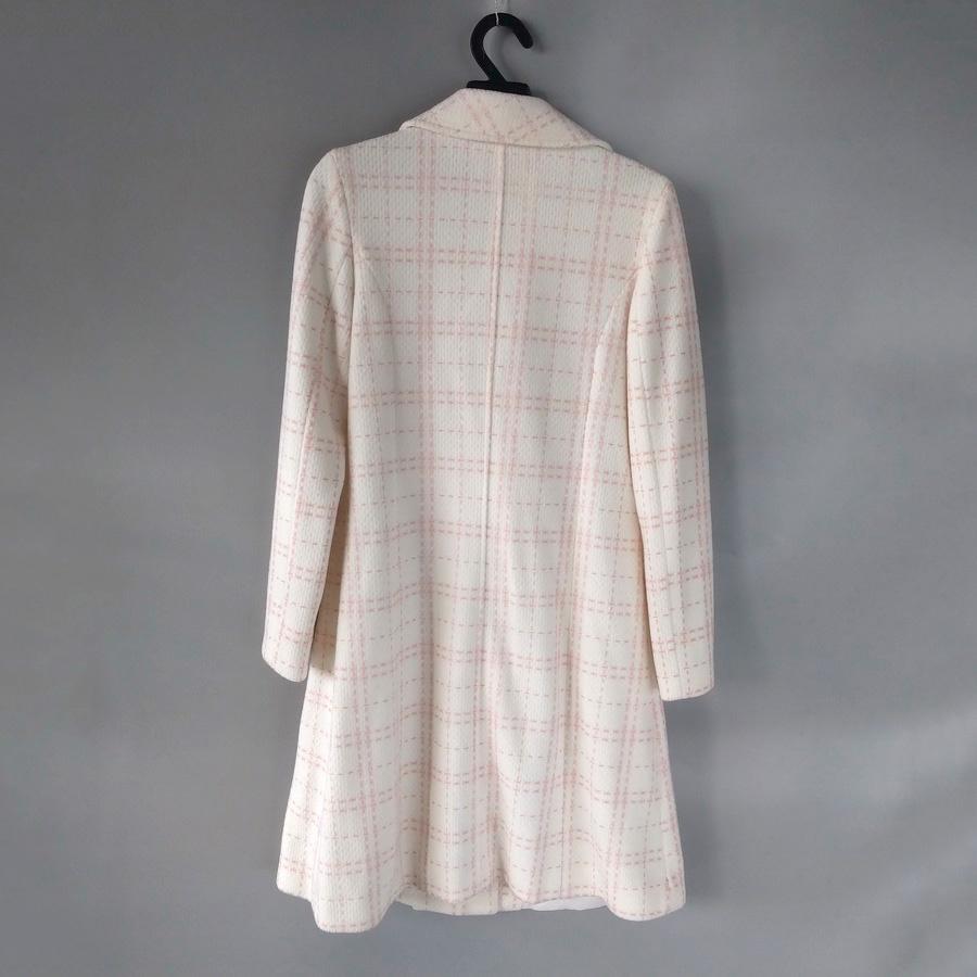 211203白色粉紅線條格紋刷毛料口袋長版外套二手-細節圖2