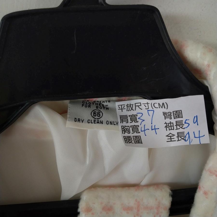 211203白色粉紅線條格紋刷毛料口袋長版外套二手-細節圖3